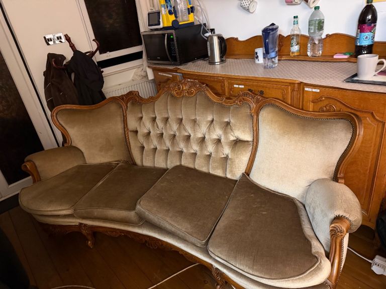 Vintage Beige Velvet Sofa