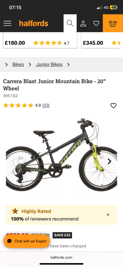 Carrera blast junior mountain bike 