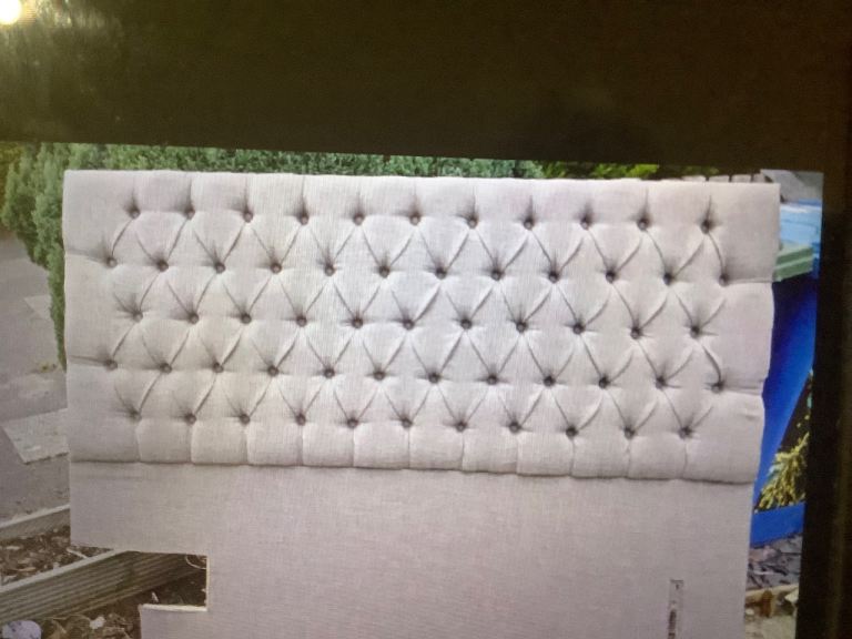 FREE Tufted Fabric Headboard – Mid Grey, Good Condition