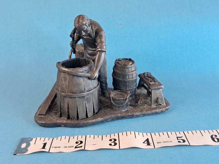 Vintage Pewter figurine titled "The Cooper" from The Leonardo Collection. Made In Britain. 