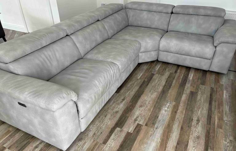 Grey Faux Leather Modular Corner Settee