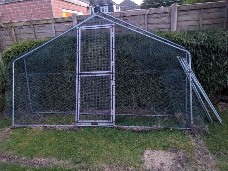 LARGE OUTDOOR METAL WALK IN CHICKEN HEN POULTRY COOP RUN CAGE PEN HUTCH KENNEL