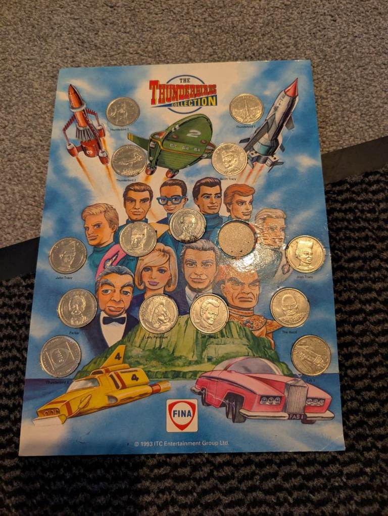 Vintage Fina Thunderbirds Medallion Collection Display – 14/15 Coins