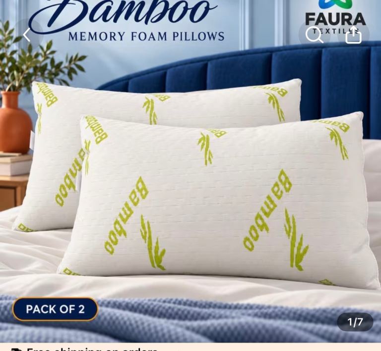 New FAURA TEXTILES Bamboo Memory Foam Pillows - Pack of 2, New