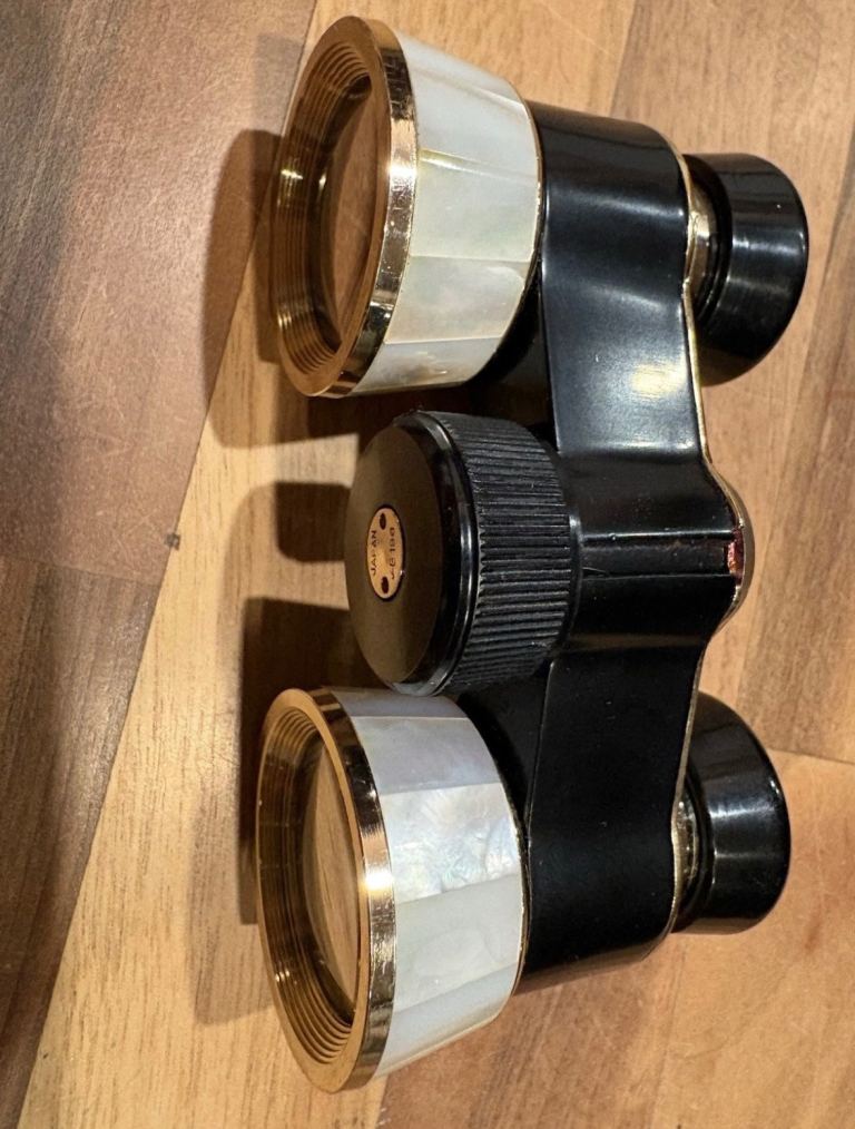 Scala black and gold with mother of pearl 3x coated Japan opera binoculars