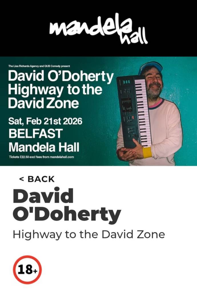 2 x David O'Doherty tickets Sat 21st Feb Belfast