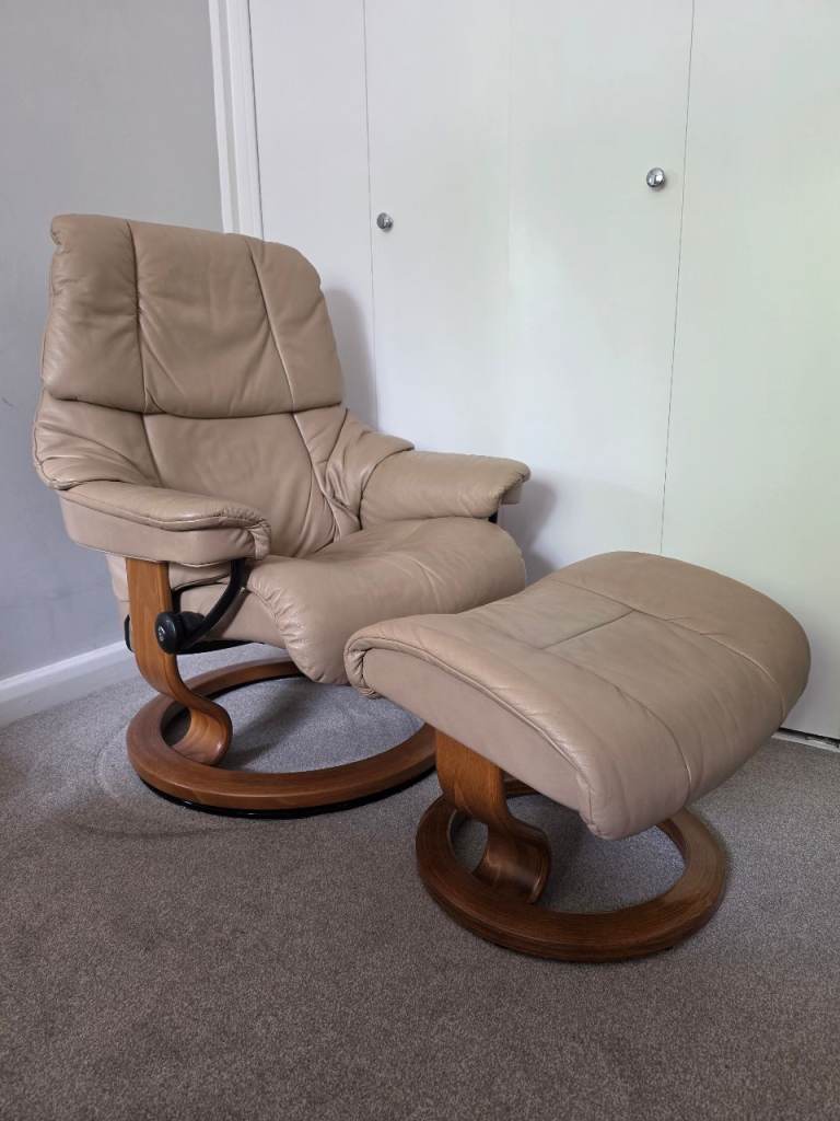 *RRP £3,359* Immaculate Stressless Reno Large Recliner & Footstool | Genuine Paloma Leather 