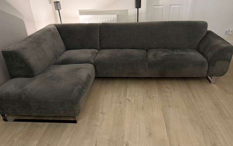 Grey DFS corner sofa armchair & footstool