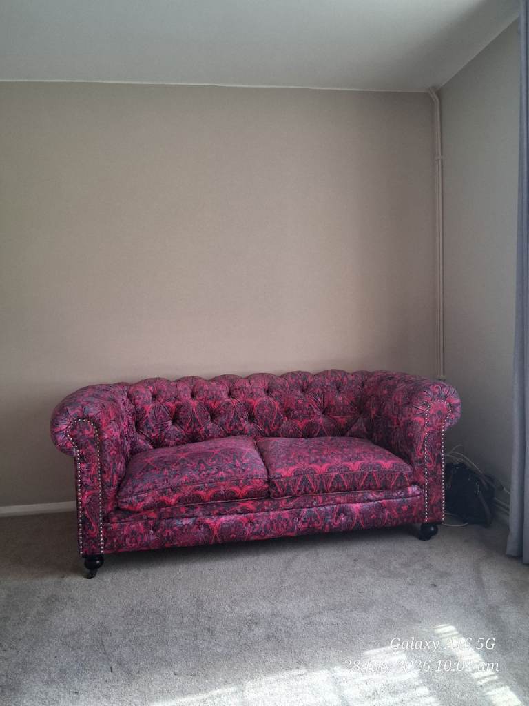 Lovely Pink Chesterfield Style Sofa – Good Condition