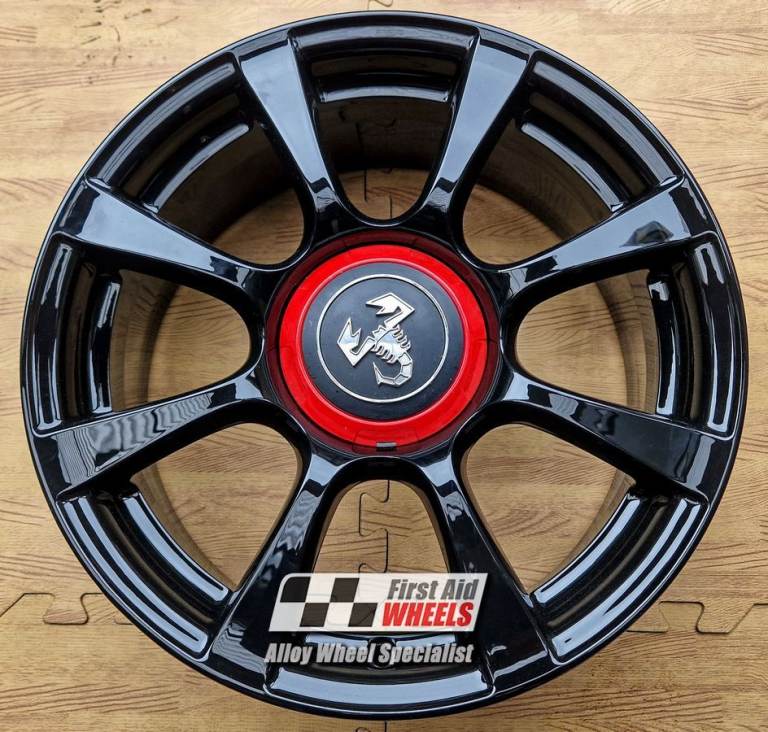 R655BG Swap FIAT 500 595 ABARTH 4X 16'' GENUINE 8 SPOKE GLOSS BLACK ALLOY WHEELS
