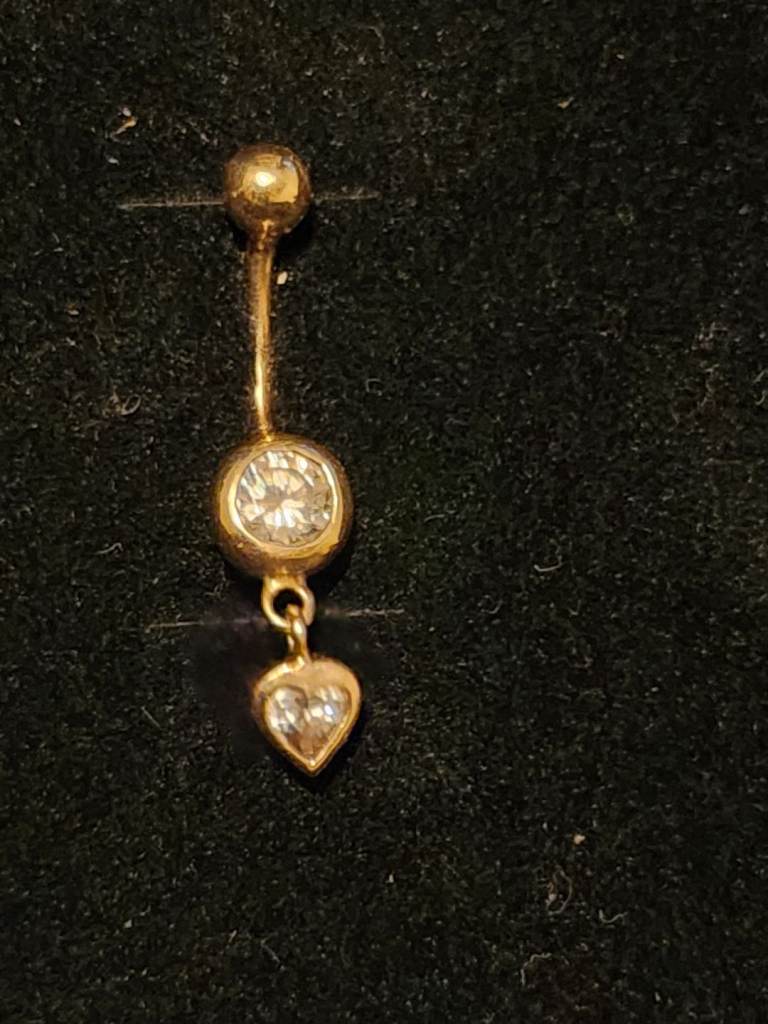 9CT Gold Gemstone Belly Button bar Dangle Heart 