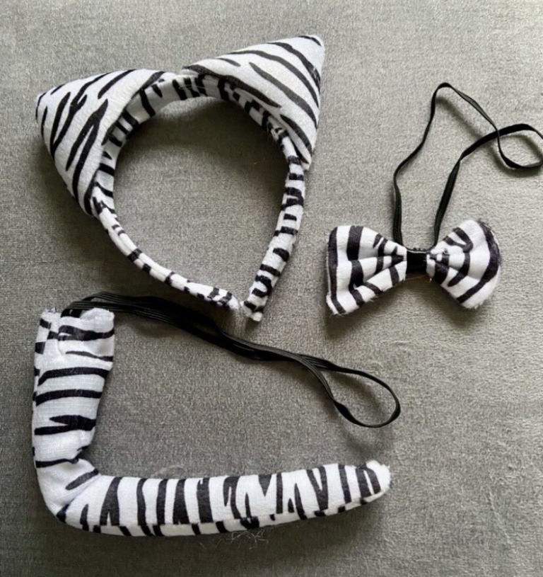 World Book Day Plush Fancy Dress Ears, Tail & Bow Tie. Black/White