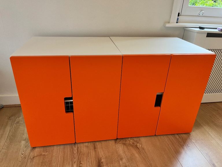 IKEA shelving/drawers Storage Unit Orange Doors and White Top – Good Condition
