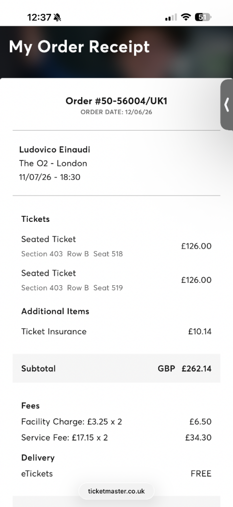 2x Ludovico Einaudi Tickets - the o2 - 11th July