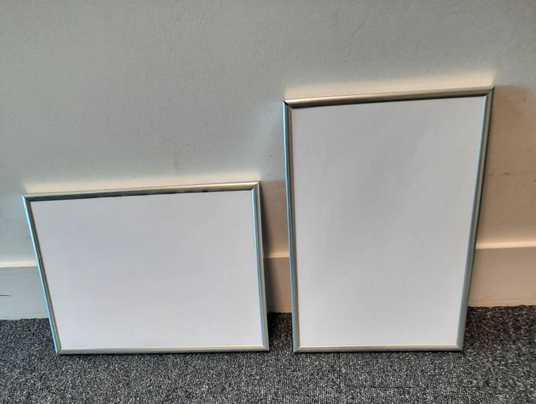 Two A4 Certificate/ Photo Frames Silver No Glass Back Fastening, Hang Either Way 