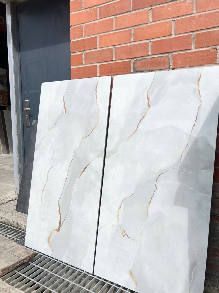 60x120 High Gloss White, Silver Gold Porcelain Tile.