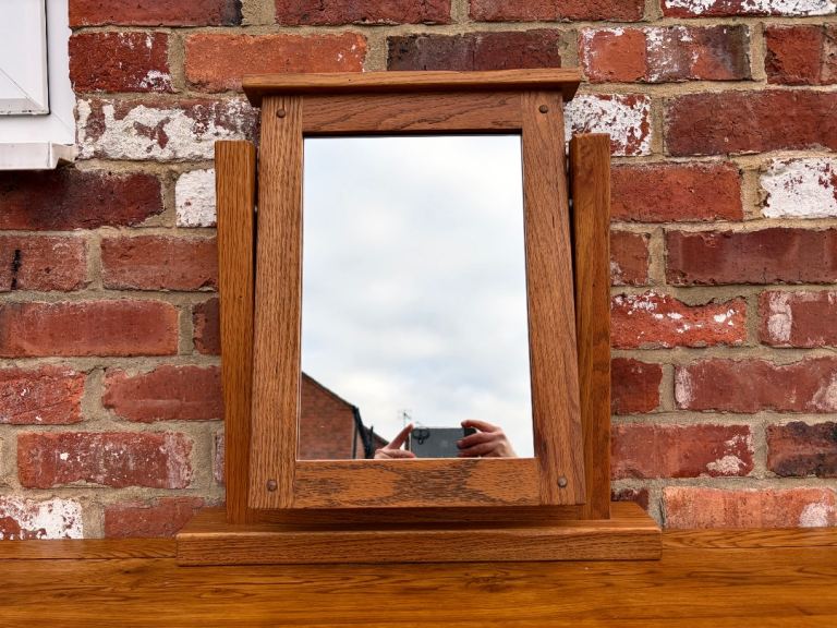 Rustic Solid Oak Dressing Table Mirror - Good Condition 