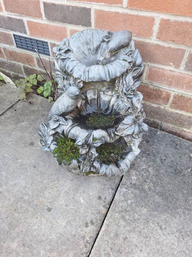 Weathered Stone Effect Garden Ornament birds on waterfall 