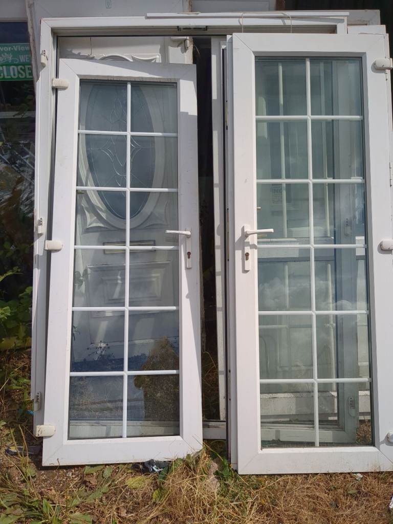 White UPVC French Doors with Glass Panels – Good Condition