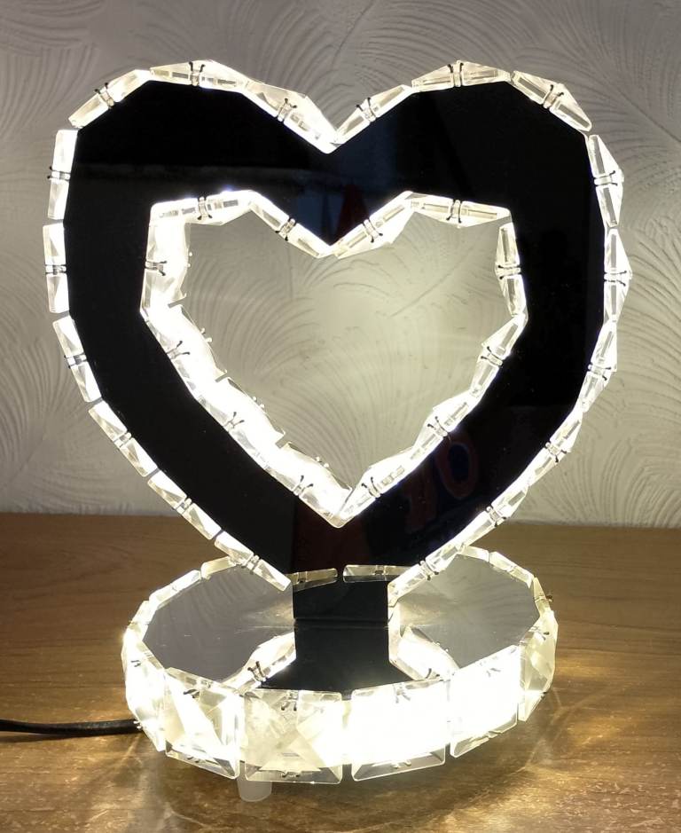 Mirrored Light Up Heart Lamp Feature Living Room Bedroom etc