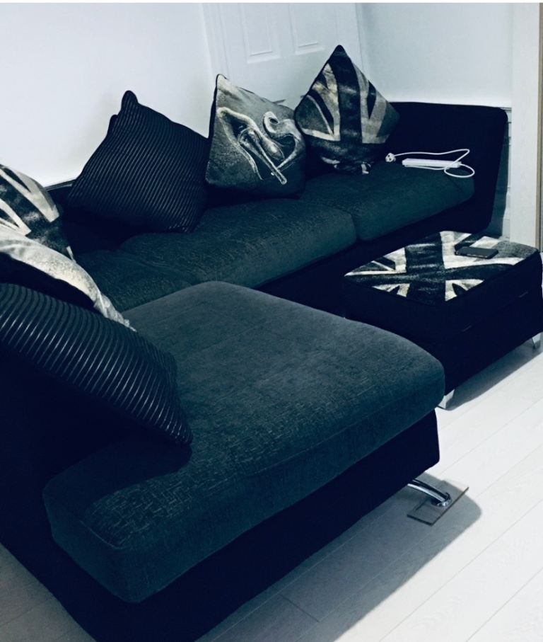 Large corner sofa, cuddle chair and storage stool