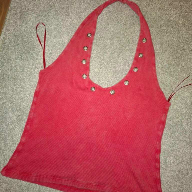 ZARA Red Halter Neck Top with Eyelets – Size S