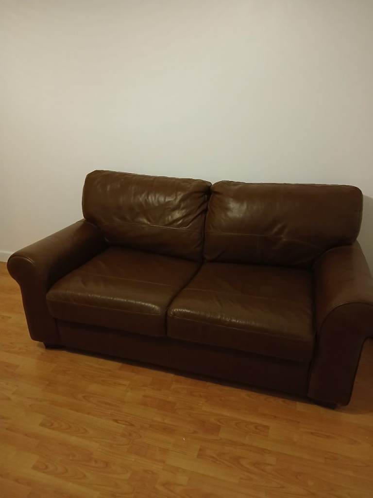 Convertible Sleeper Sofa Bed, Modern Brown Genuine Leather  Sofa Bed