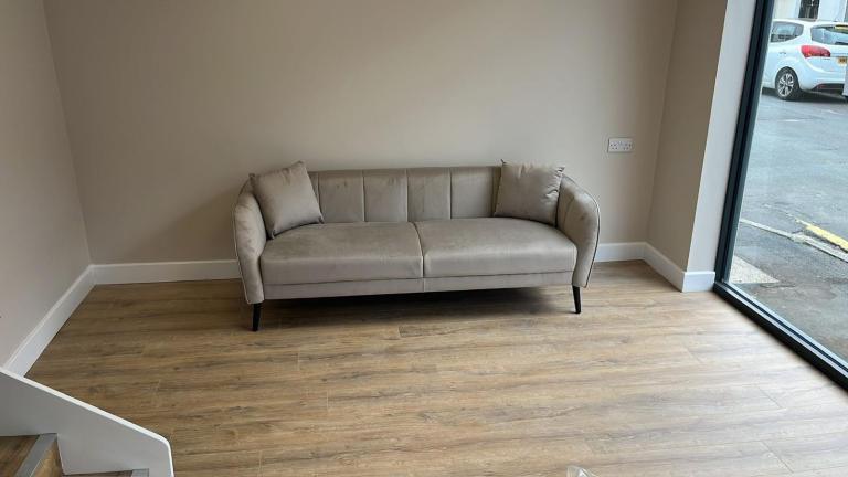 Loren 3 Seater Sofa, Beige Classic Plush Fabric