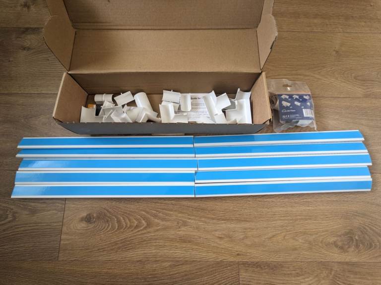 D-line cable trunking 40cm long, 3cm wide, 1.5cm heigh. 10 pieces. Plus Accessory Pack, 