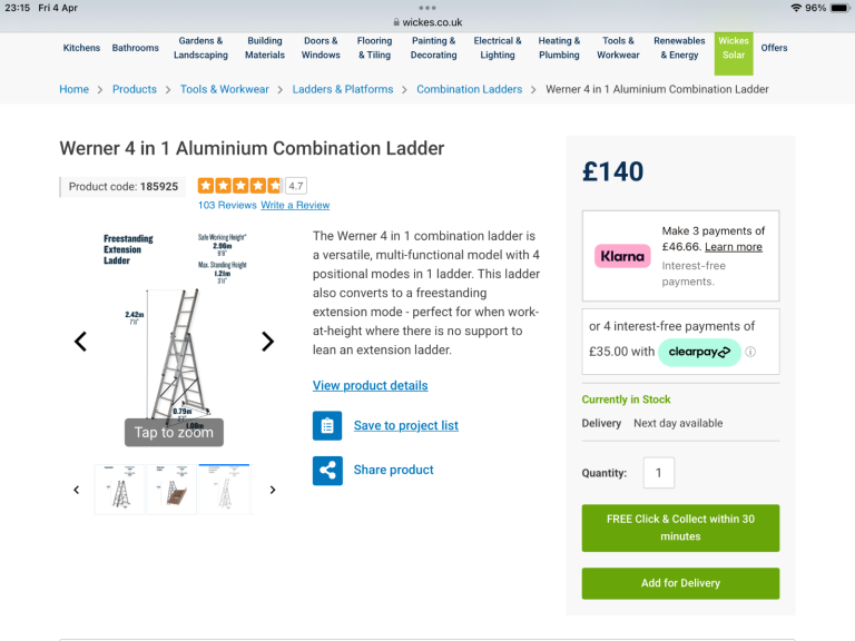Wickes virtually unused triple/A frame ladders
