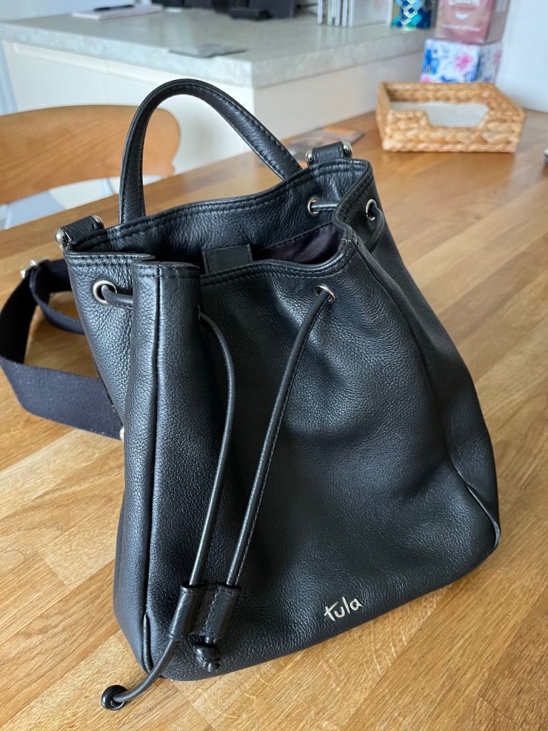 Tula Black Leather Drawstring Shoulder Bag - Good Condition