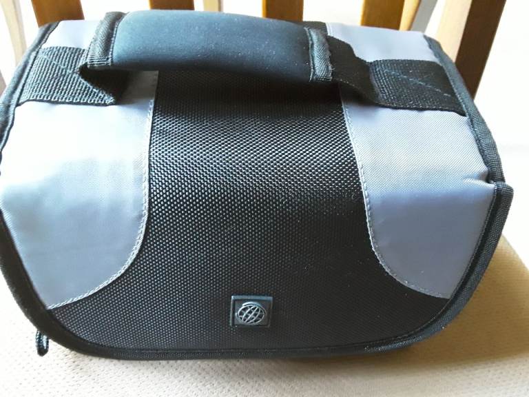 CAMERA CARRYING CASE.  BLACK/GREY.  UNUSED. SHOULDER STRAP + WATERPROOF COVER