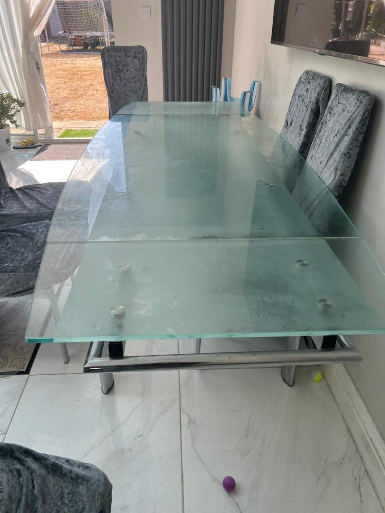 Clear Glass Extendable Dining Table with Silver Chrome Legs