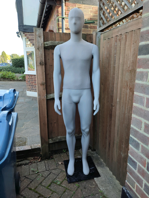 Grey Fabric Covered Fibreglass mannequin with head and stand
