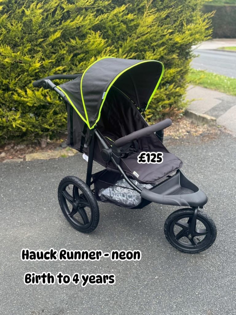 Hauck runner neon sporty 3 wheeler black jogging pushchair birth to 25 kg 