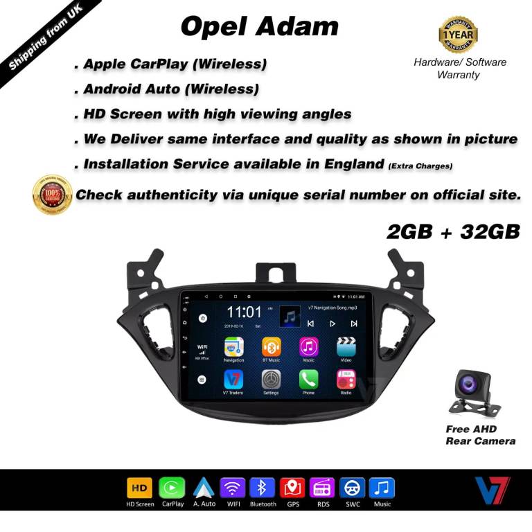 OPEL ADAM CARPLAY Android Auto HD Screen Head Unit GPS Stereo LCD Panel V7