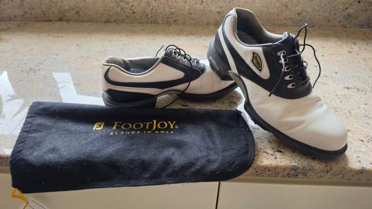 FootJoy DryJoys ECL Leather System Golf Shoes - White & Black. Size 8.5 UK
