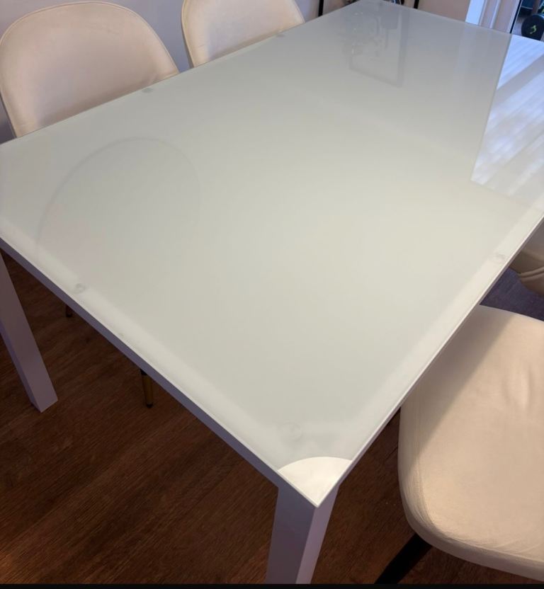 White metal and glass dining table