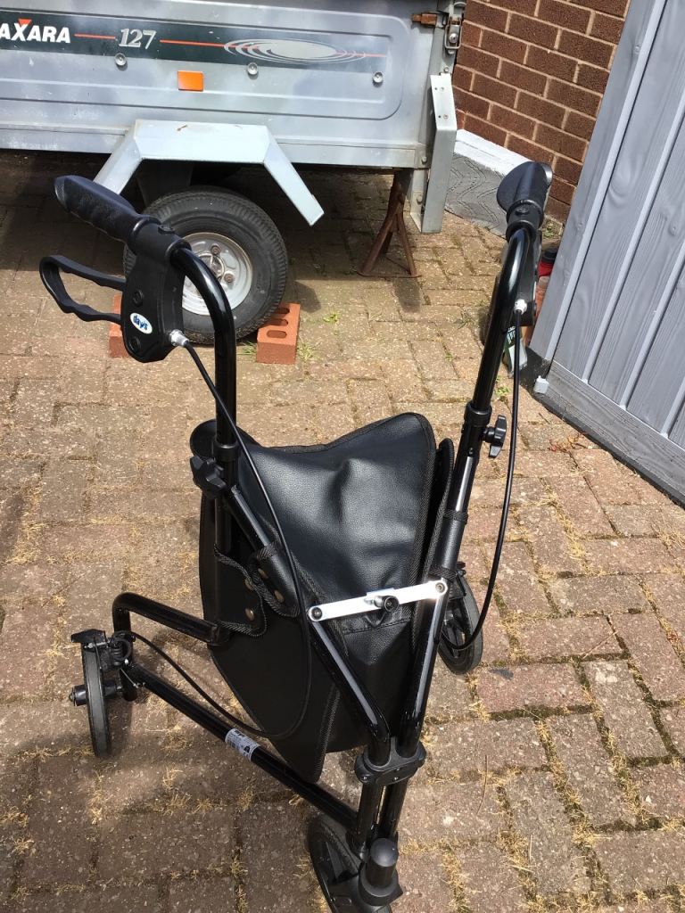 Days tri walker black 3 wheels adjustable height fold for easy storage  