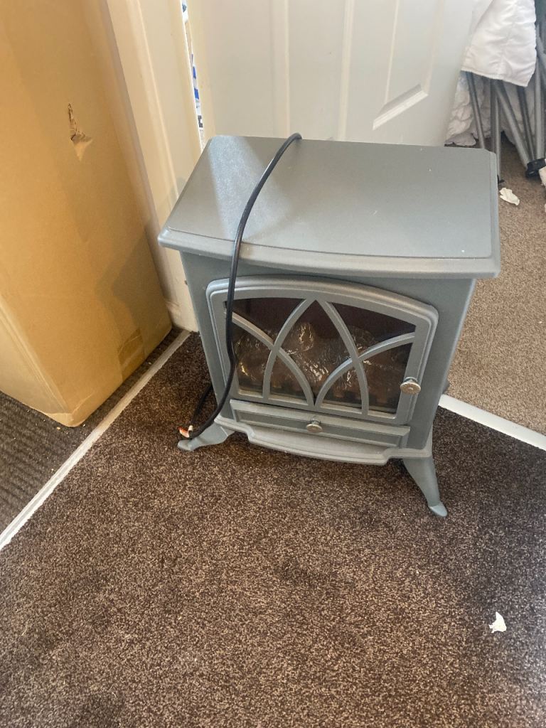 Electric Log Burner Style Heater – Grey, Good Condition
