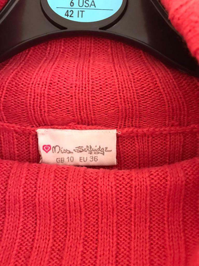 Beautiful coral thick knitted polo neck jumper