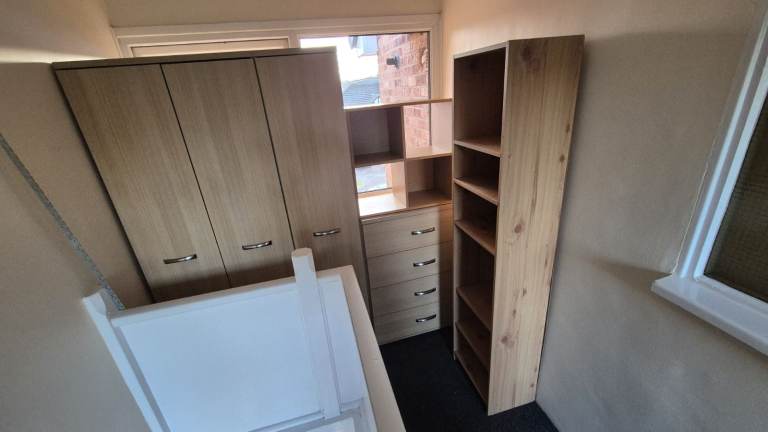 Furniture: Three Door Wardrobe, Chest of Drawers, Book Shelf Unit, Small Storage Unit