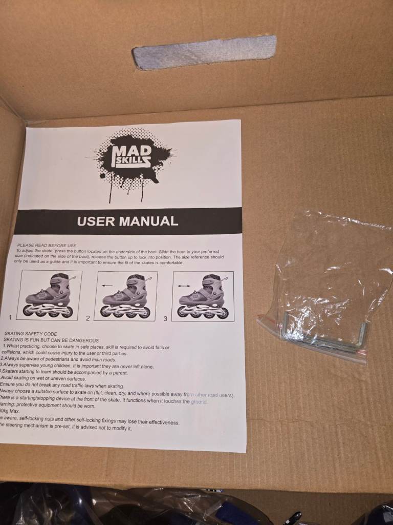 Mad Skillz size adjustable inline skates size UK 1 to 4. Brand new with box