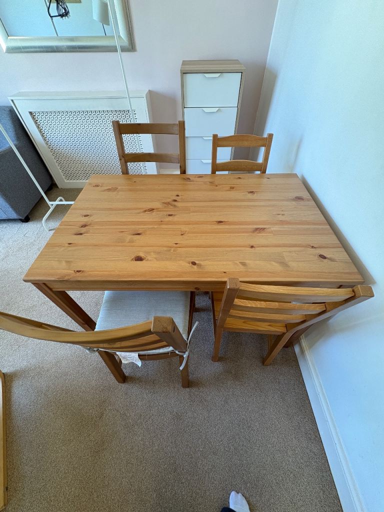 Wooden Dining Table and 3 Chairs – Good Condition