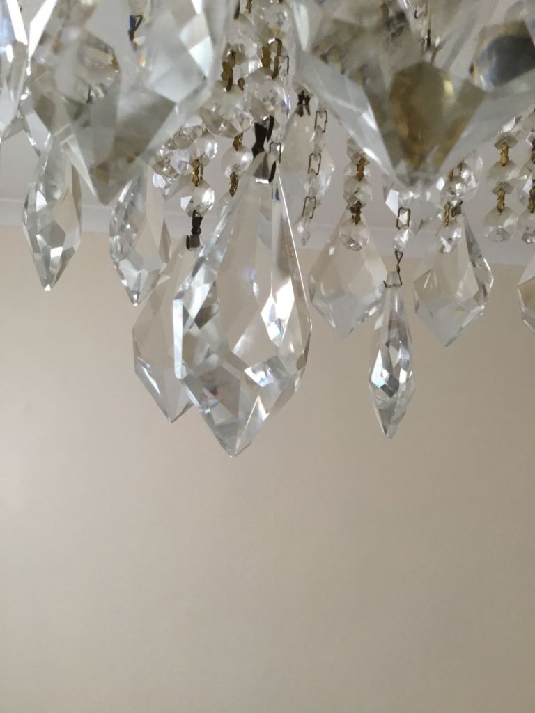 3 Light, 3 Tier Glass chandelier with gold finish