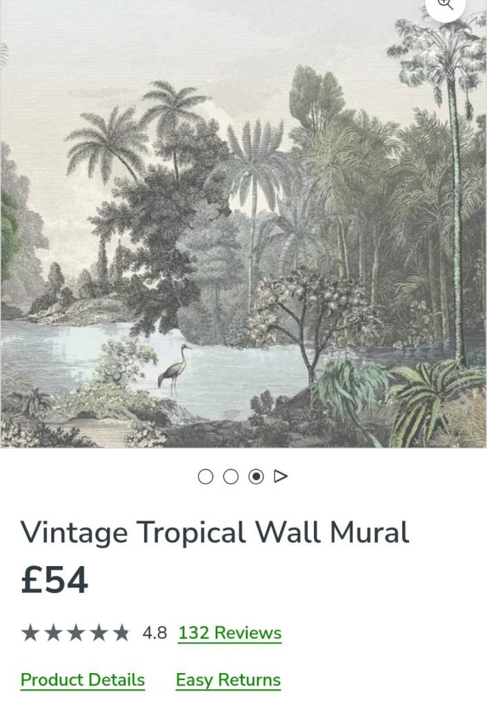 Vintage Tropical Jungle Wall Mural Wallpaper - Dunelm