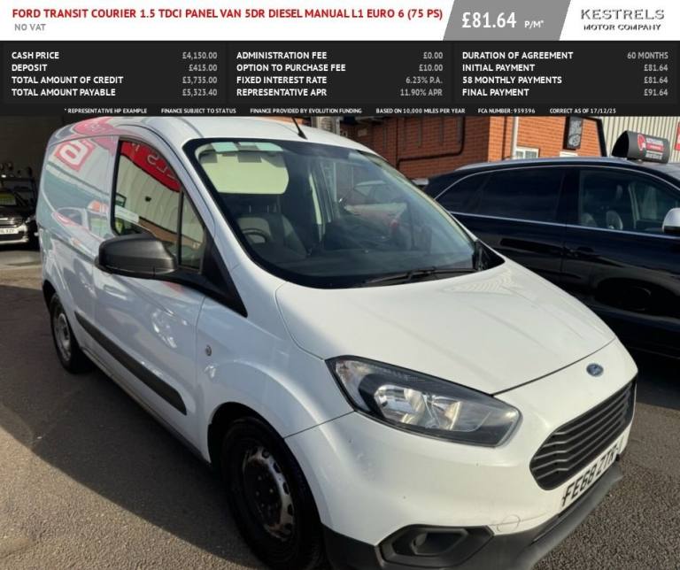 2018 Ford Transit Courier 1.5 TDCi Panel Van 5dr Diesel Manual L1 Euro 6 (75 ps) PANEL VAN Diesel...