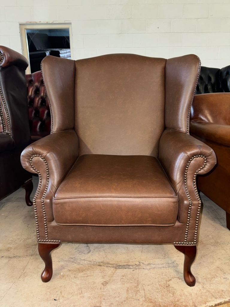 Chesterfield brown leather wingback chair