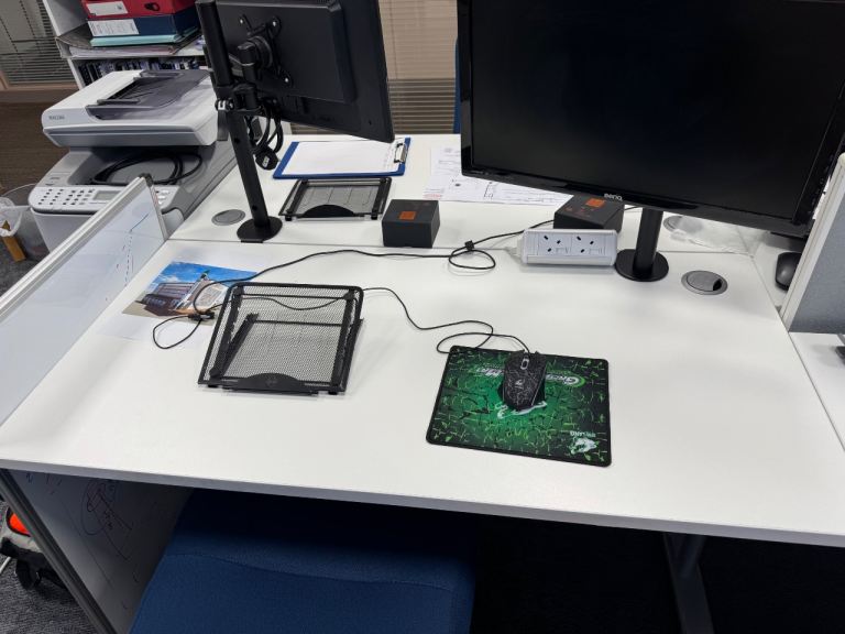 White Office Desk with Cable Management – Good Condition