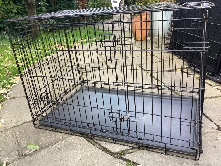 Black dog crate, 2 doors dual access 90cmL x 56cm W x 64cm H